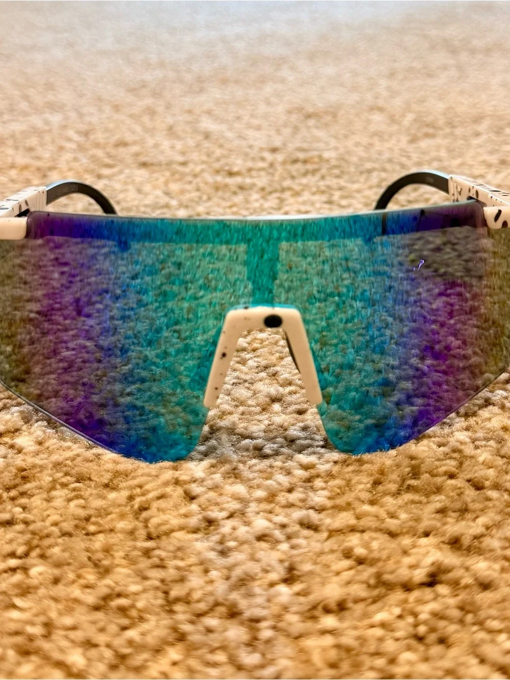 Running Cycling Shield Sport Sunglasses White Black Splatter Blue Mirror Glasses
